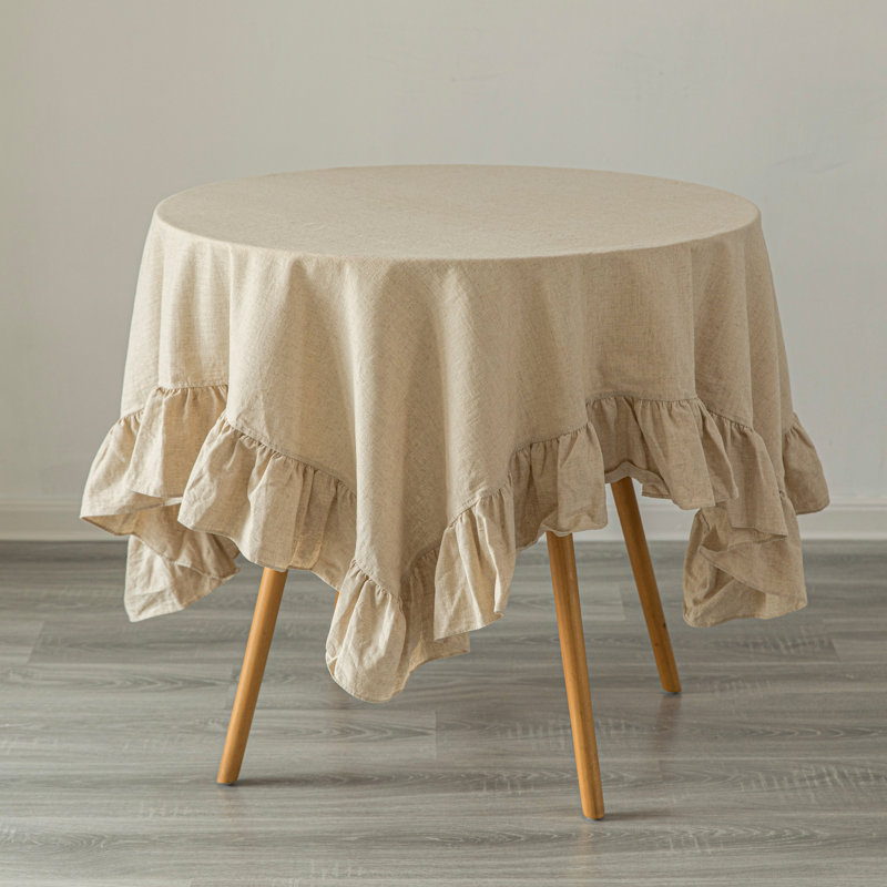 Nappe 100% lin lavable avec bordure à volants, L 60 po x l 60 po, Naturel