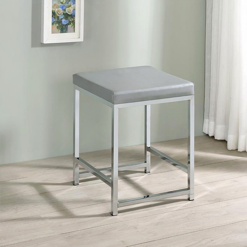 Upholstered Square Vanity Stool, Light Gray