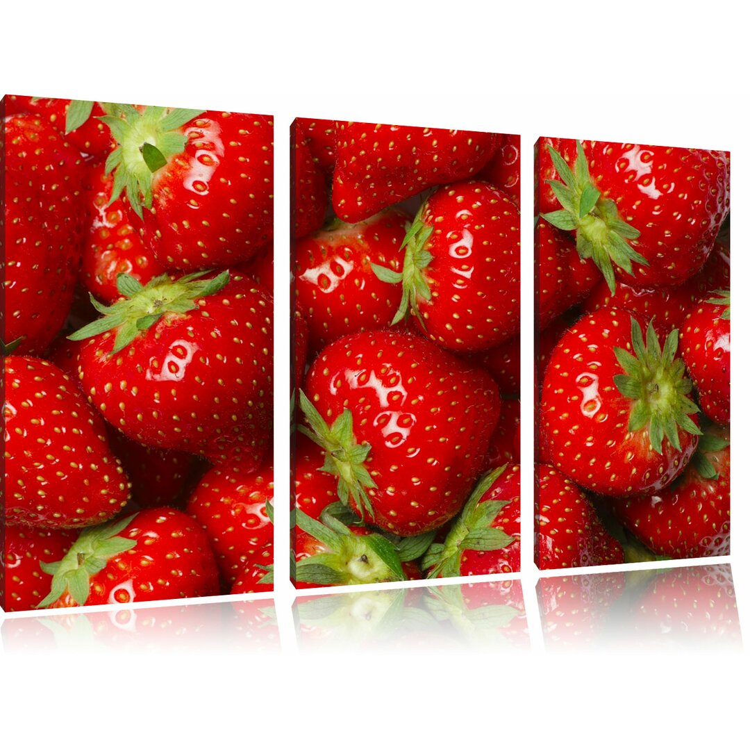 3-tlg. Leinwandbilder-Set „Fruchtig frische Erdbeeren“, Fotodruck