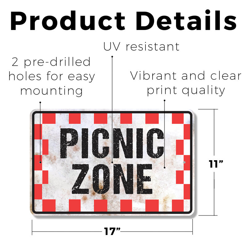 Enseigne en plastique 11 po x 17 po Picnic Zone, H 11 po x l 17 po x P 0,1 po