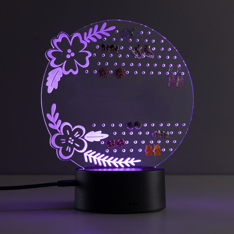 Veilleuse florale à DEL avec nom personnalisé gravé au laser sur insert acrylique, Oui