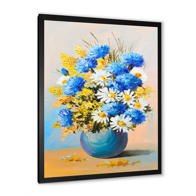 Un bouquet de fleurs bleues - peinture, Cadre photo noir, H 20 po x l 12 po x P 1 po