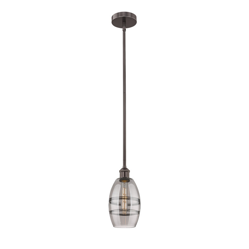 Luminaire suspendu 1 tige Edison Kusham, H 7,63 po x l 5,88 po x P 5,88 po, Gris fumée clair, Bronze huilé