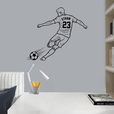 Adhésif décoratif silhouette de joueur de football - autocollant en vinyle nom personnalisé pour chambre d'adolescent, art mural de chambre à coucher de garçons - autocollants de joueur de football DS-09