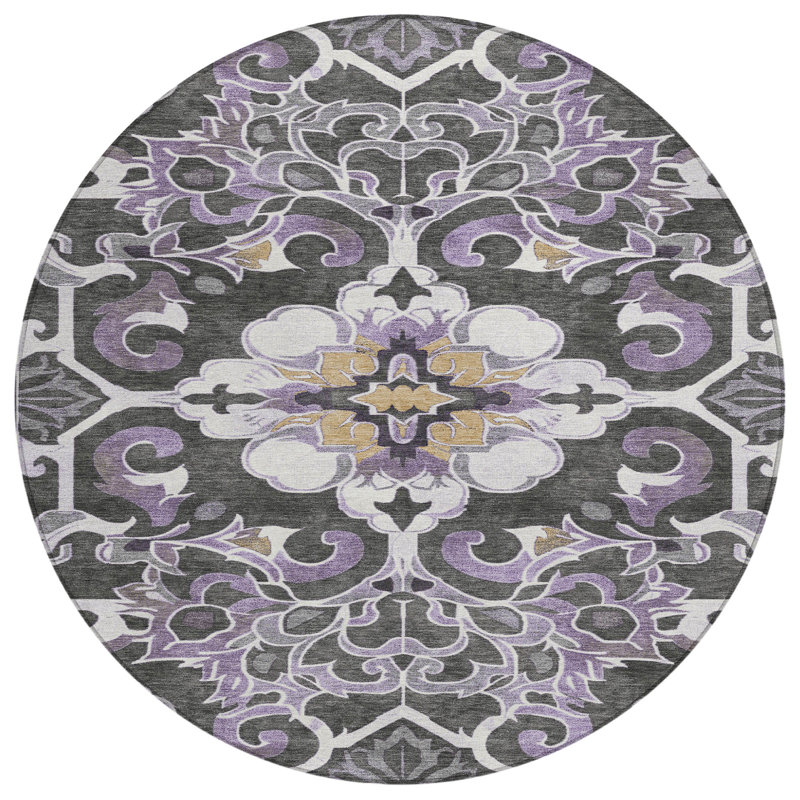 Machine Washable Indoor/Outdoor Xhevrie Purple Rug, Round 8'