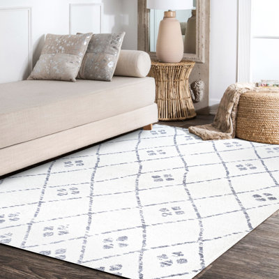 Kindle Moroccan Geometric Diamond Ivory/Light Gray Rug