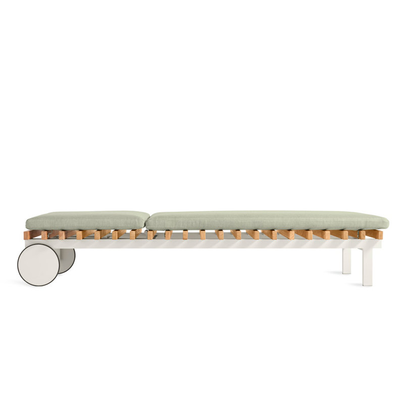 Perch Outdoor Teak Chaise Lounge, Sunbrella Linen, White