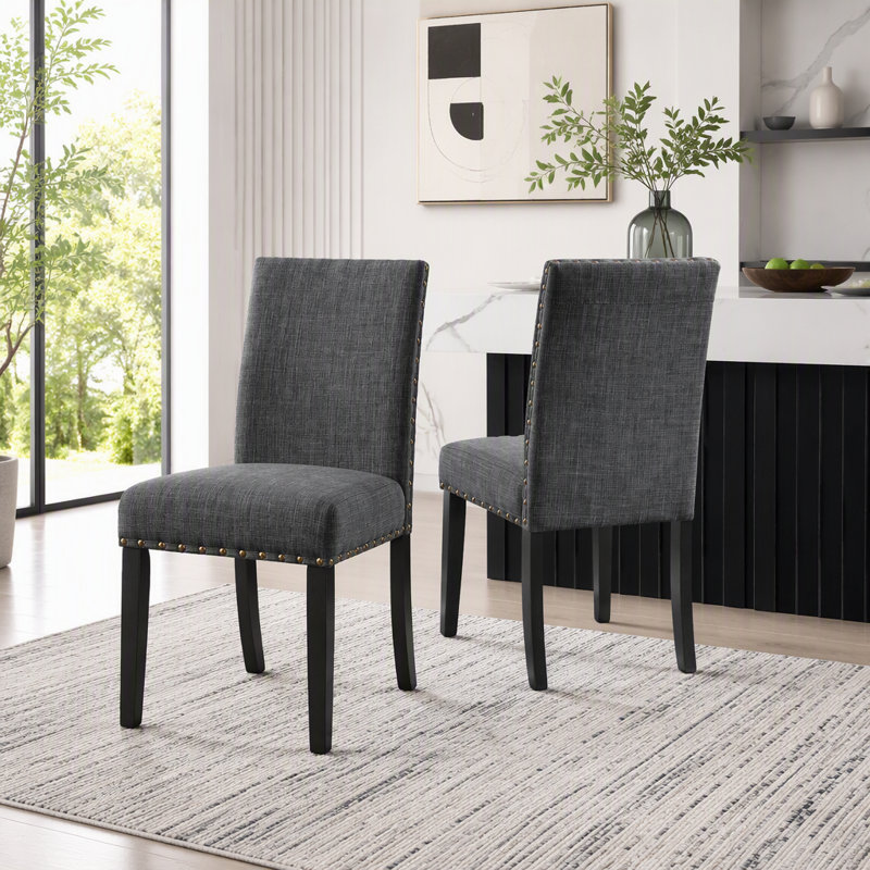 Ensemble de 2 chaises de salle à manger en tissu avec garniture cloutée, style sophistiqué, Grey