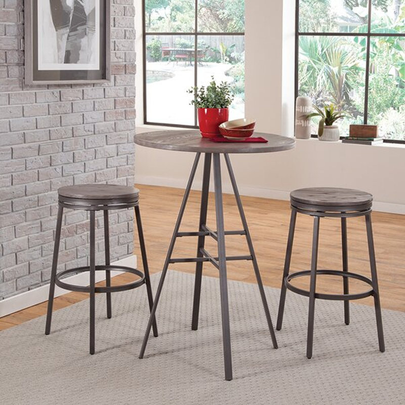 Deanna Backless Metal Swivel Stool, Bar Stool (30" Seat Height), Dark Driftwood