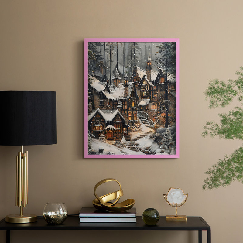 «Christmas Holiday» DCXXV, reproduction d'art encadrée - bois massif, Rose, H 11 po x l 9 po