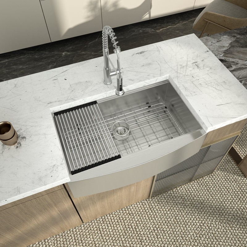 Farmhouse Workstation Kitchen Sink Gauge Stainless Steel Kitchen Sink Apron Front Kitchen Sink, 9" H x 33" L x 21" W