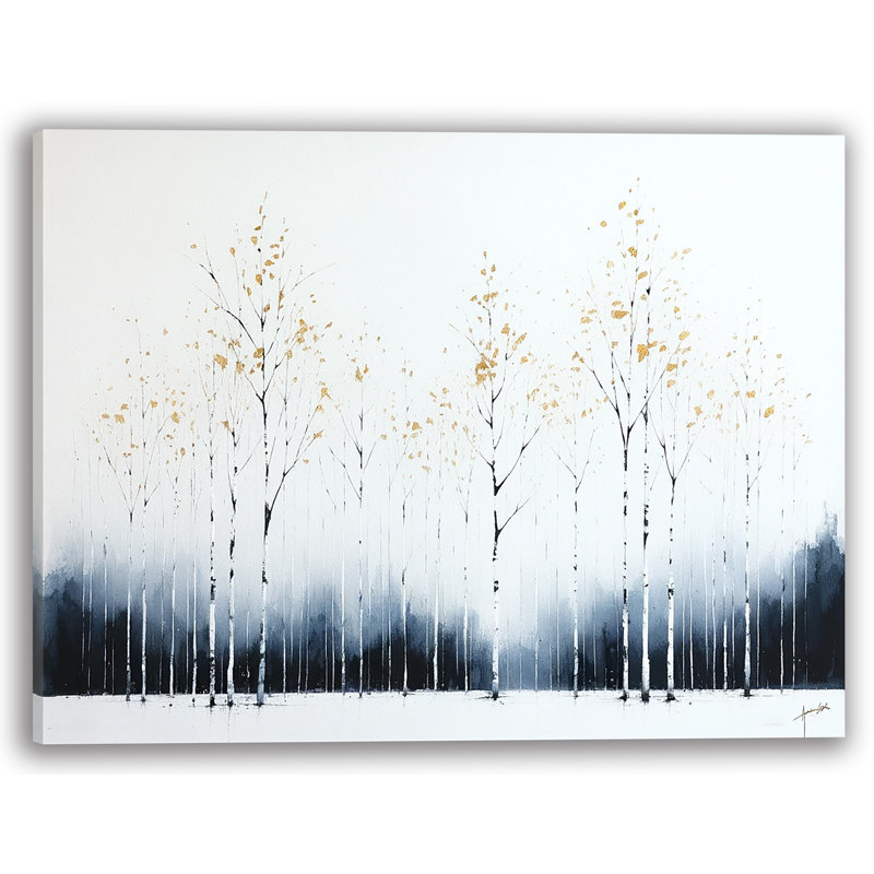«Minimalist Birch Forest in Winter», art mural sur toile, H 30 po x l 40 po
