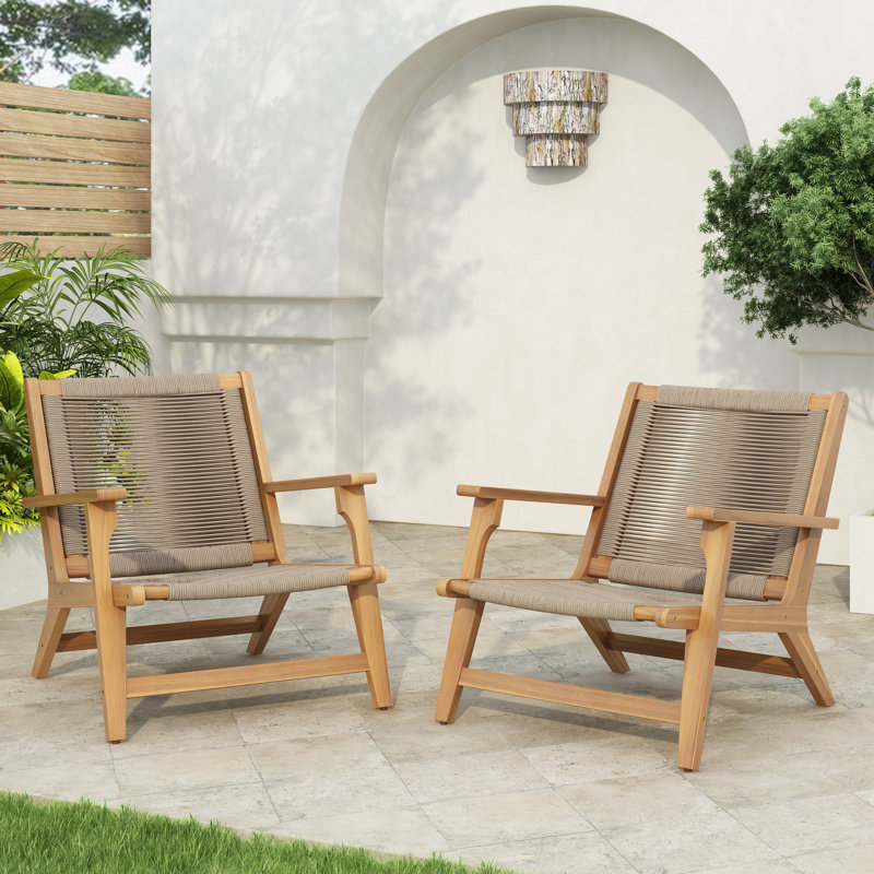 Fauteuils club d'extérieur en bois d'acacia Sierra, Corde beige / structure en teck clair