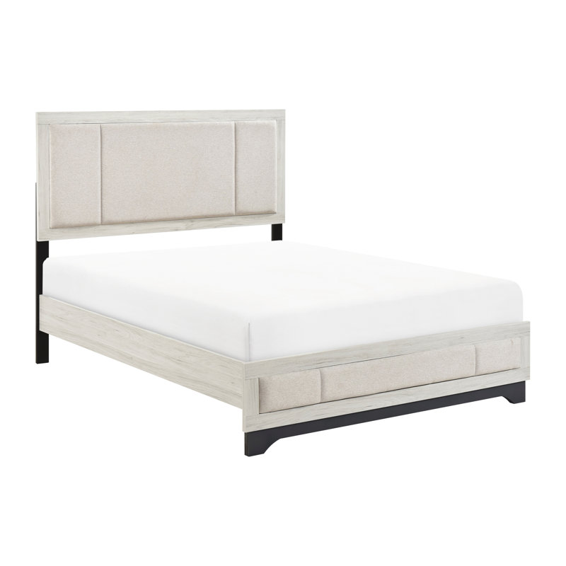 Lit double contemporain en chêne blanc et gris avec tête de lit tapissier Contemporary, Full