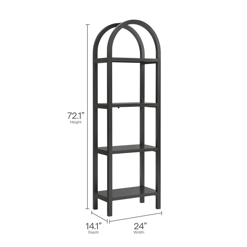 Vexley Tall Narrow Arched Bookshelf, (4 Shelves) 72.1"H x 24"W x 14.1"D, Black