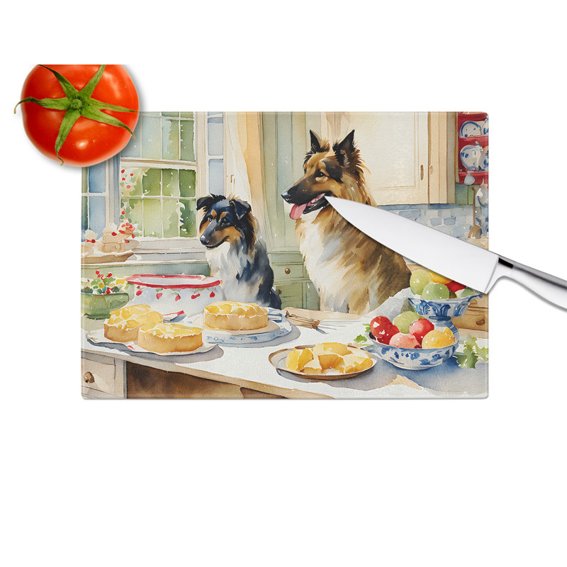 Belgian Tervuren Christmas Cookies Glass Cutting Board