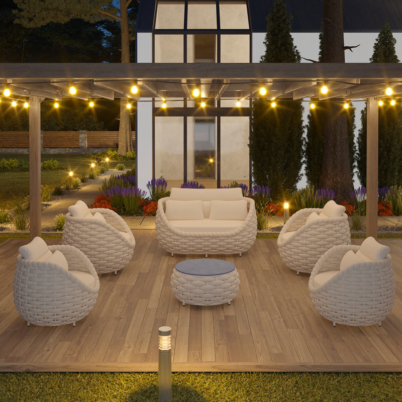 Outdoor Patio Hand-woven Rope Powder-coated Aluminum Sofa Set With Cushions And Pillows