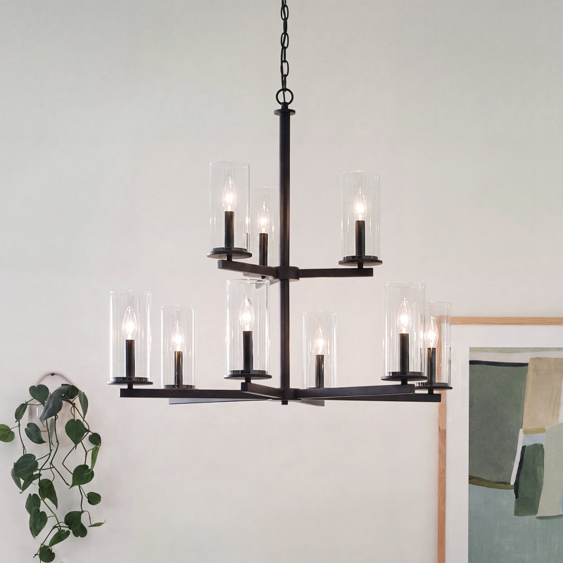 Crosby 9-Light 2-Tier Black Chandelier with Clear Glass Shades, Satin Black