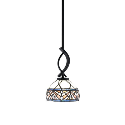 Amerski Cavella Stem Hung Mini Pendant Shown In Matte Black Finish With 7" Royal Merlot Art Glass