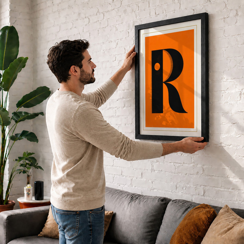 Capital R Typography - Framed Print, A3 - 42.0 x 29.7 cm, White
