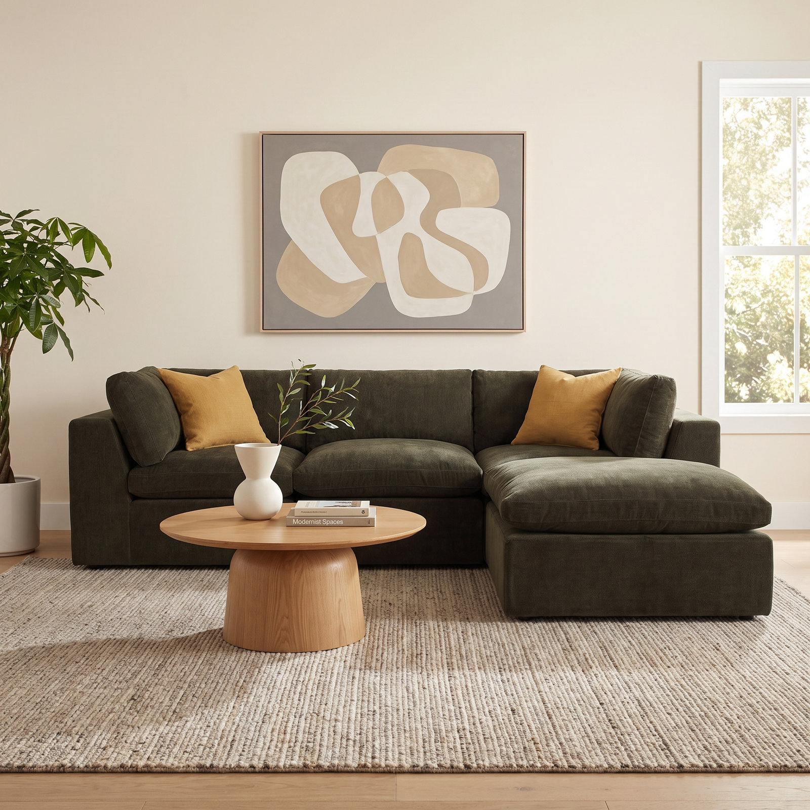 Calder Modular Upholstered Reversible L-Sectional, Green Polyester