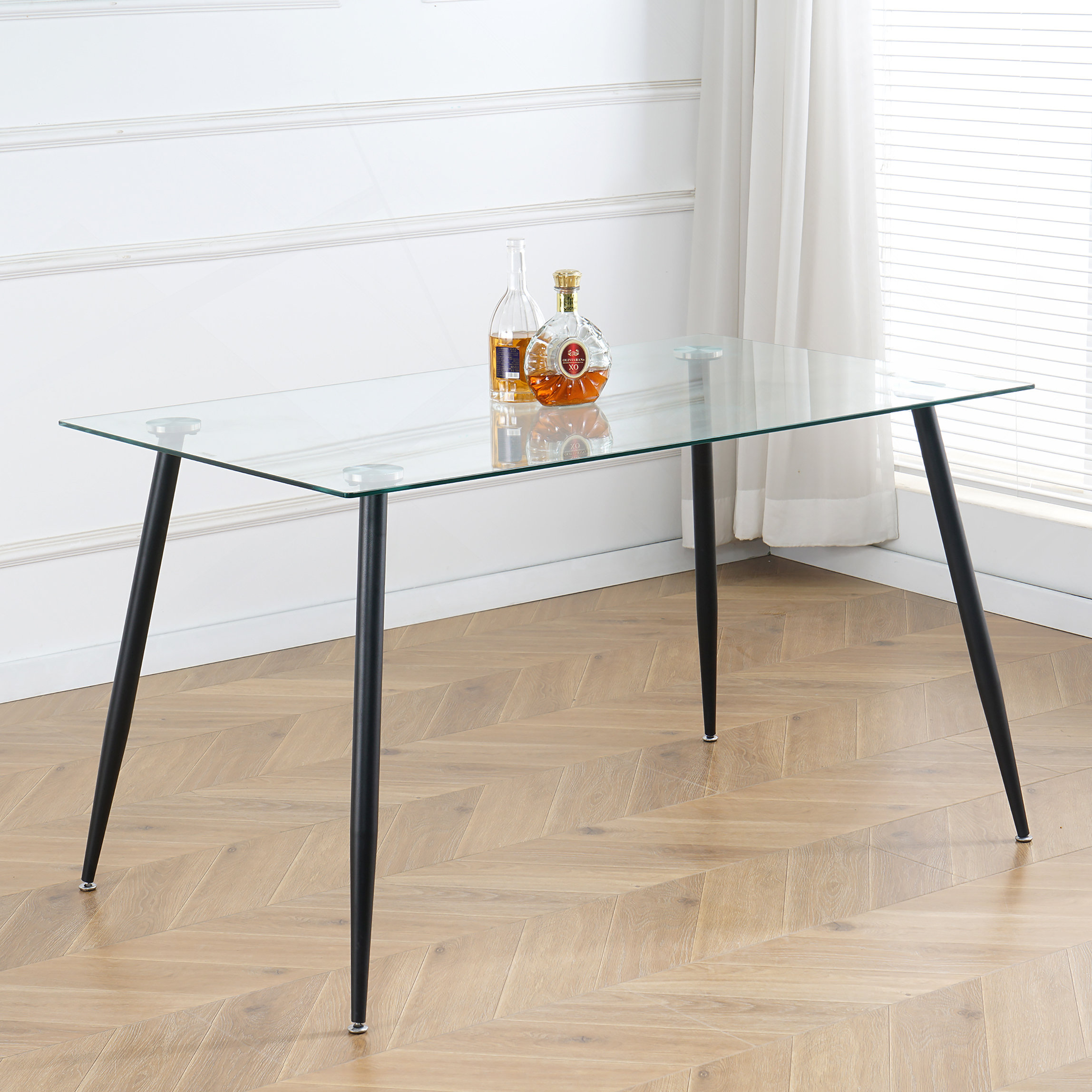 Wrought Studio Modern Kitchen Glass Dining Table Rectangular Tempered ...