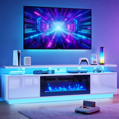 80" 2-Tier Modern TV Stand With 36" Electric Fireplace, Entertainment Center Fits TVs Up to 90"