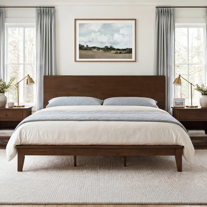 Lit moderne en bois massif, King, Dark Walnut