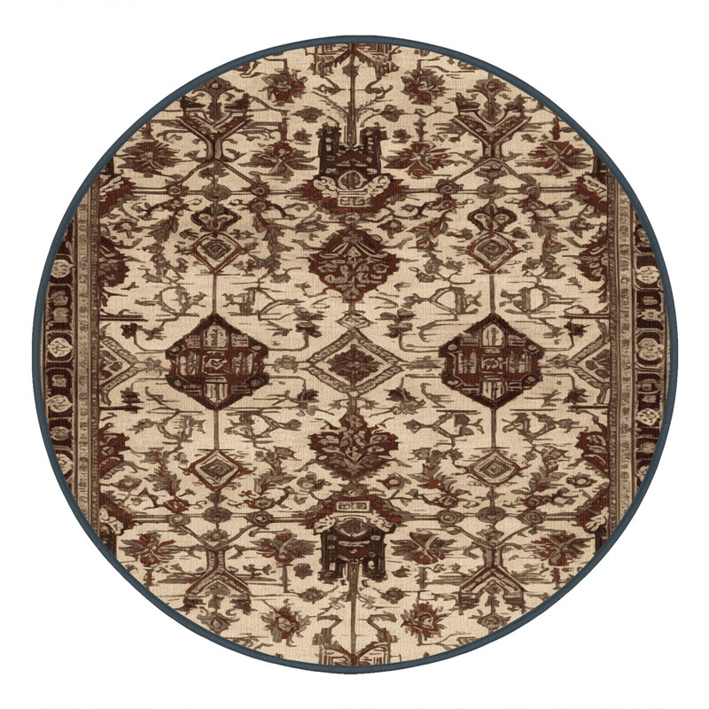 Tapis art déco brun lavable à la machine, Rond 6 pi