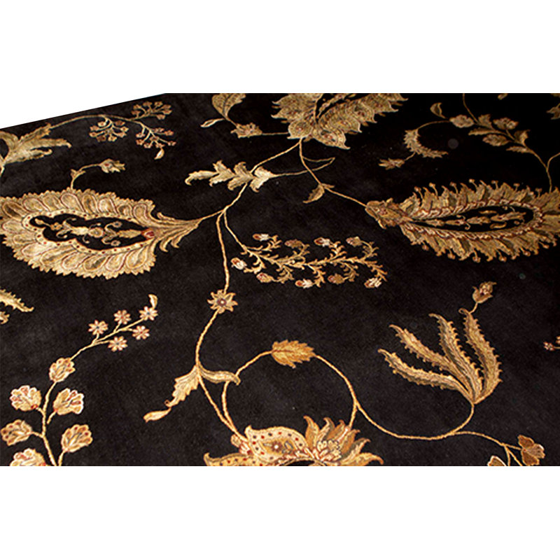 Tapis noir, brun et beige noué à la main de haute qualité