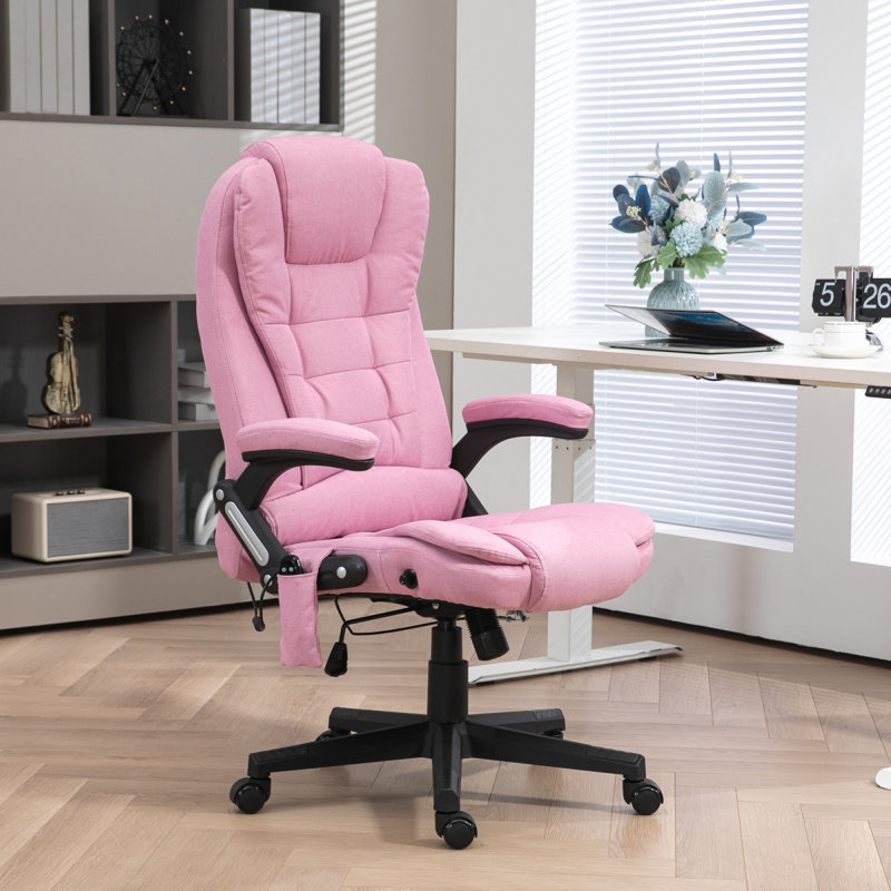 6 Point Vibrating Massage Office Chair With Heat, Linen High Back Executive Office Chair With Reclining Backrest, Padded Armrests Remote