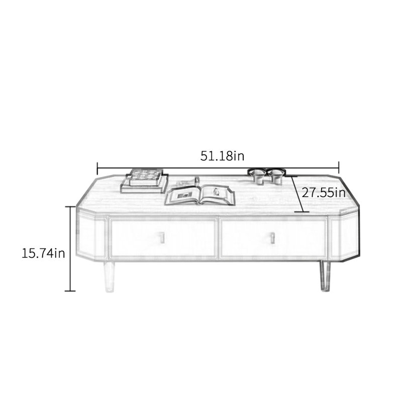 Table à thé en bois massif au design minimaliste, H 15,74 po x L 51,18 po x l 27,55 po