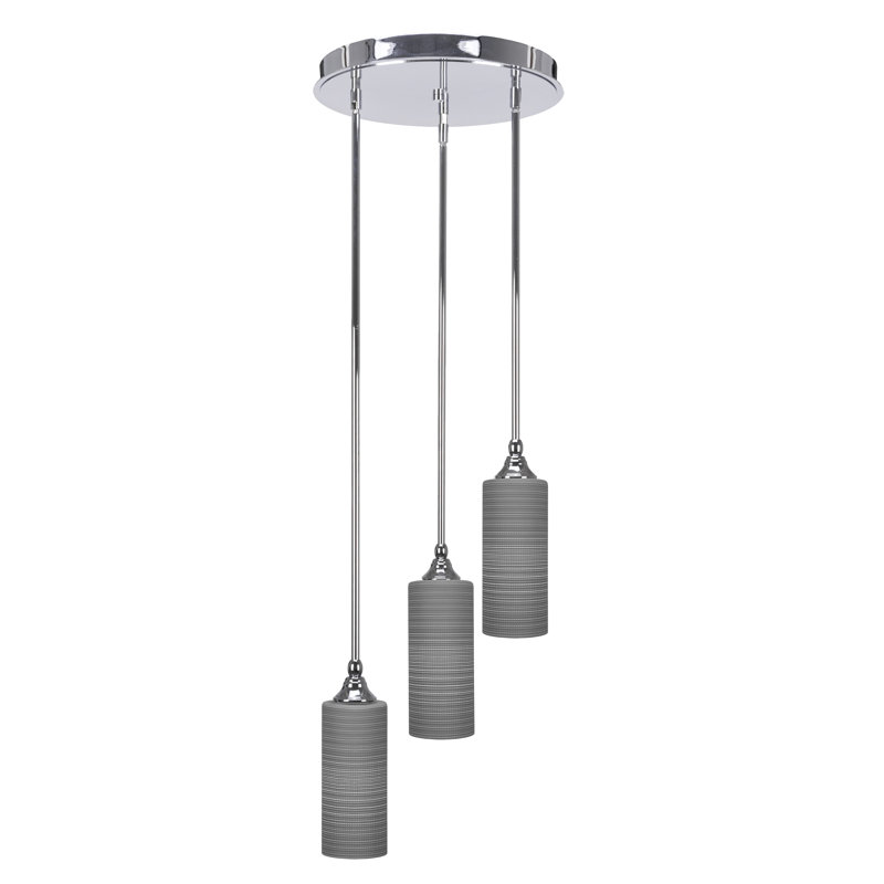 Empire 3 Light Stem Hung Cluster Pendalier Shown In Chrome Finish With 4" Glass, Light Gray