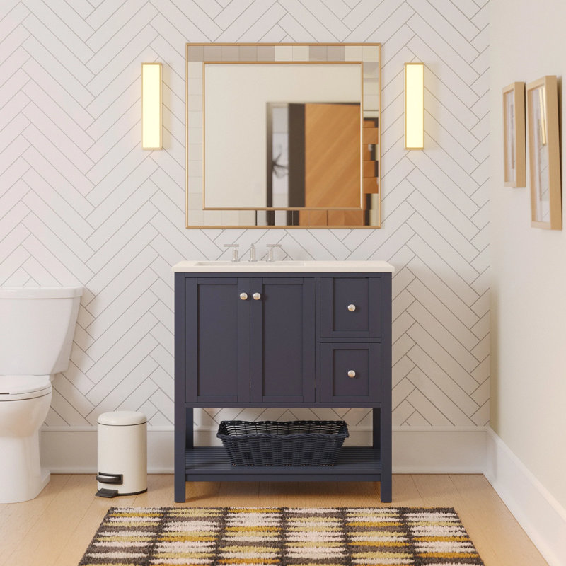 Ensemble de meuble-lavabo simple 36 po Binne, Gris marine, Blanc d'ingénierie