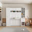 Grand lit escamotable mural avec placard, tiroirs et tablettes, blanc