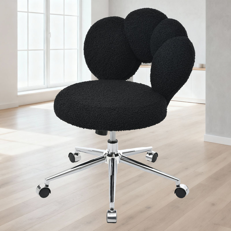 Teddy Fabric Swivel Office Chair with Adjustable Height and Ergonomic Curved Backrest, Black