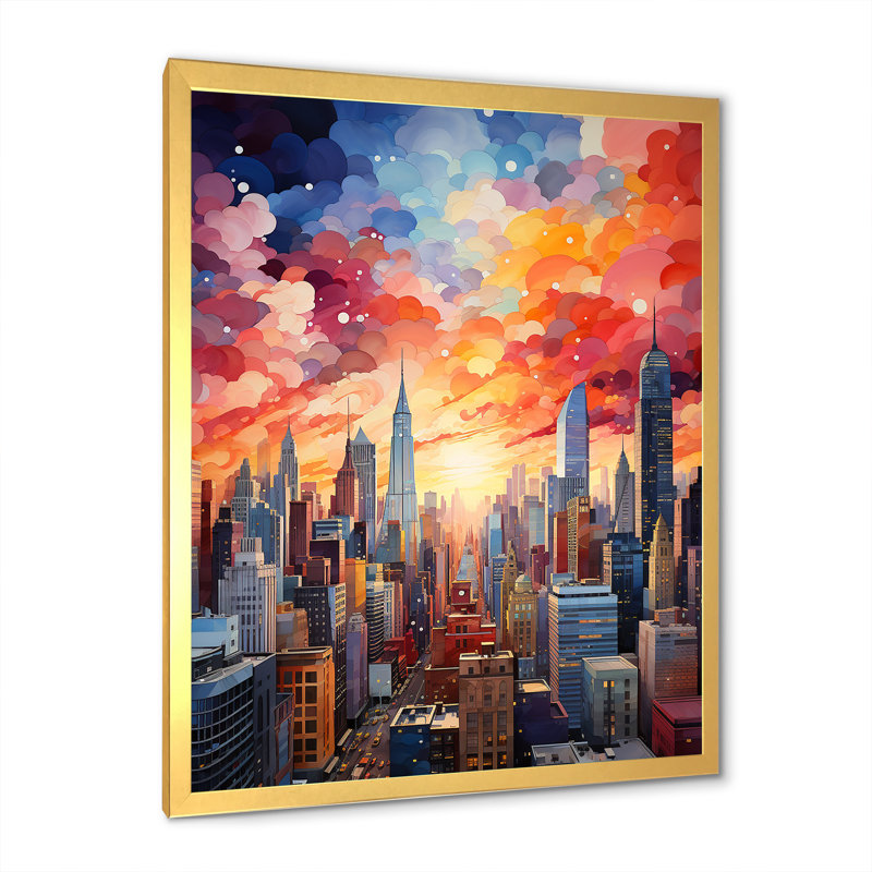 Modernism Urban Skyline V sur toile, Cadre doré simple, H 32 po x l 16 po x P 1 po