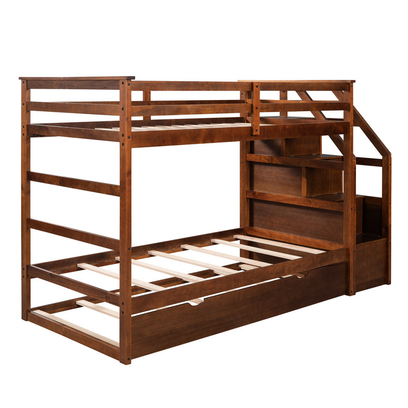 Lit superposé Twintwin avec structure en noyer et lit gigogne pour un rangement supplémentaire fonctionnel