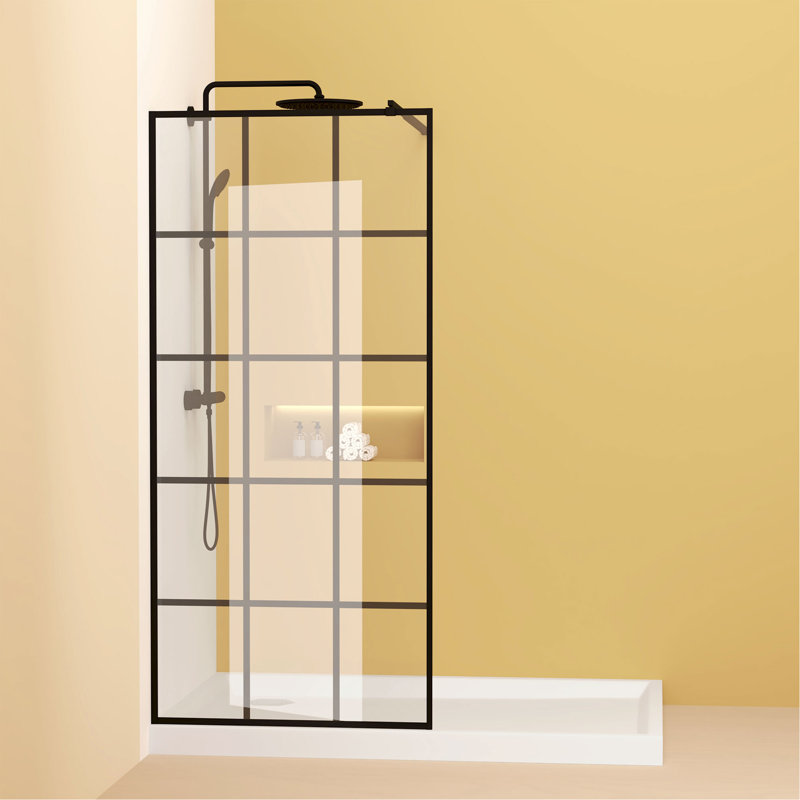 Framed Glass Shower Screen 34" Width X 72"Height With 1/4" 6Mm Silk-Printing Tempered Glass, Aluminum And Support Bar, Shower Door