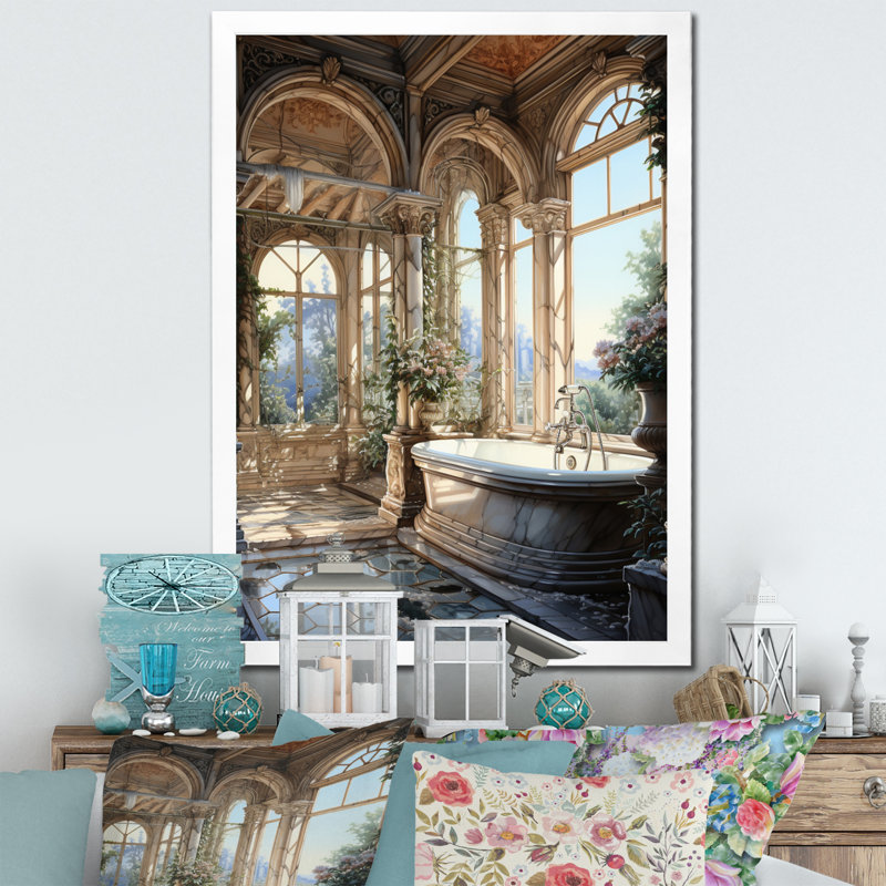 «Damante Bathroom Classic Marble I», reproduction d'art sur toile, Cadre photo blanc, H 40 po x l 30 po x P 1,5 po