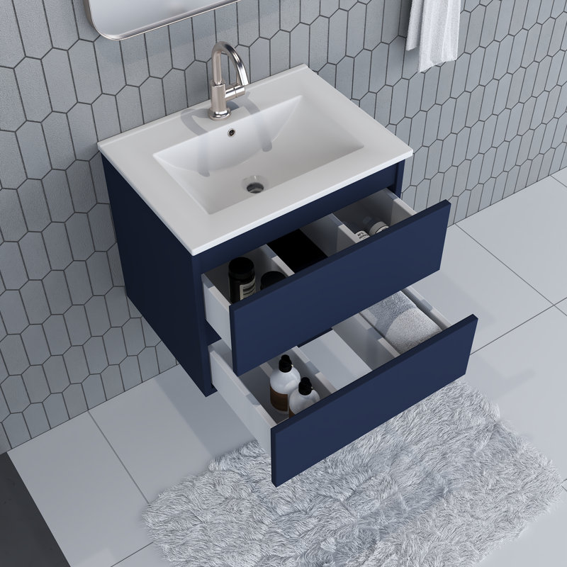 Salt 24'' Single Bathroom Vanity with Ceramic Top, Navy
