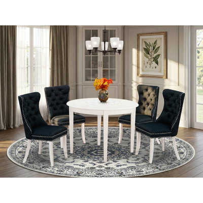5 Piece Dining Table Set for Small SpacesIncludes a Round Kitchen Table and 4 Polyester Fabric Padded Chairs, 42x42 Inch, linen white