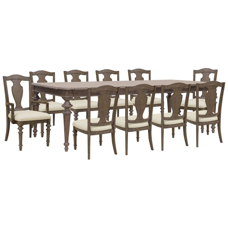 Table de salle à manger à pattes extensibles avec 8 chaises à dossier en bois et 2 chaises avec accoudoirs
