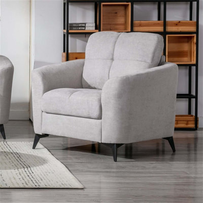 Chaise l 39 po en tissu tissé gris clair