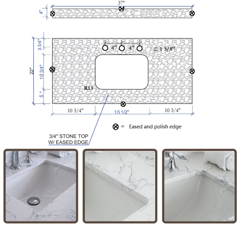 37'' Stone Bathroom Vanity Top with Sink