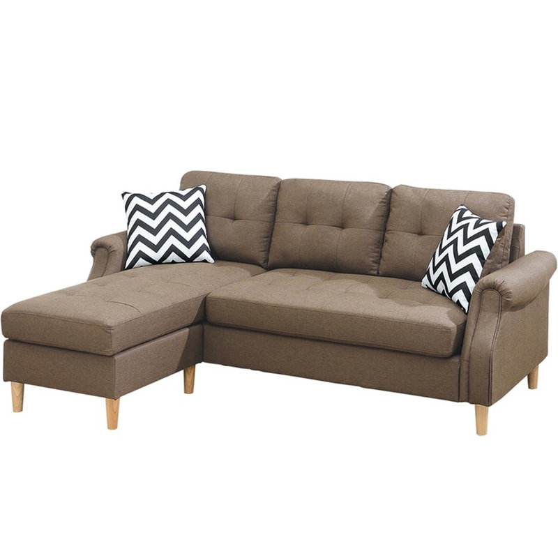Contemporary Coffee Sectional With Rolled Armrest And Reversible Lounge Modern Chaise Pillows, Light Coffee