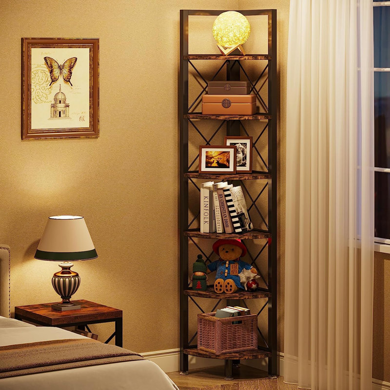 Padron Corner Bookcase, Black/Rustic Brown