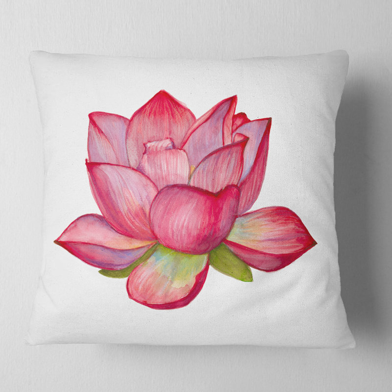 Aquarelle de lotus rose - coussin à imprimé floral, 16 po x 1 po, Coussin décoratif