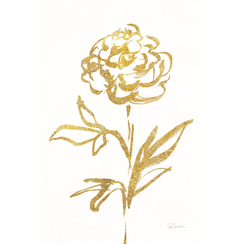 Floral Line II White Gold by Sue Schlabach - Wrapped Canvas Painting, 76cm H x 51cm W