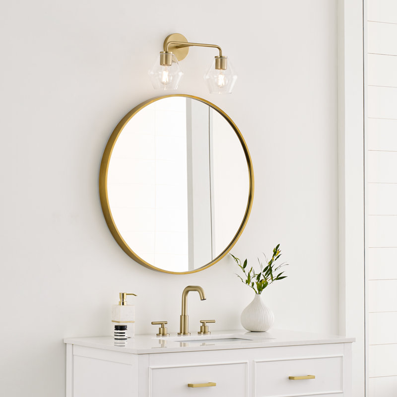 Rooks 17" W 2-Light Dimmable Steel Vanity Light, Satin Brass, Clear